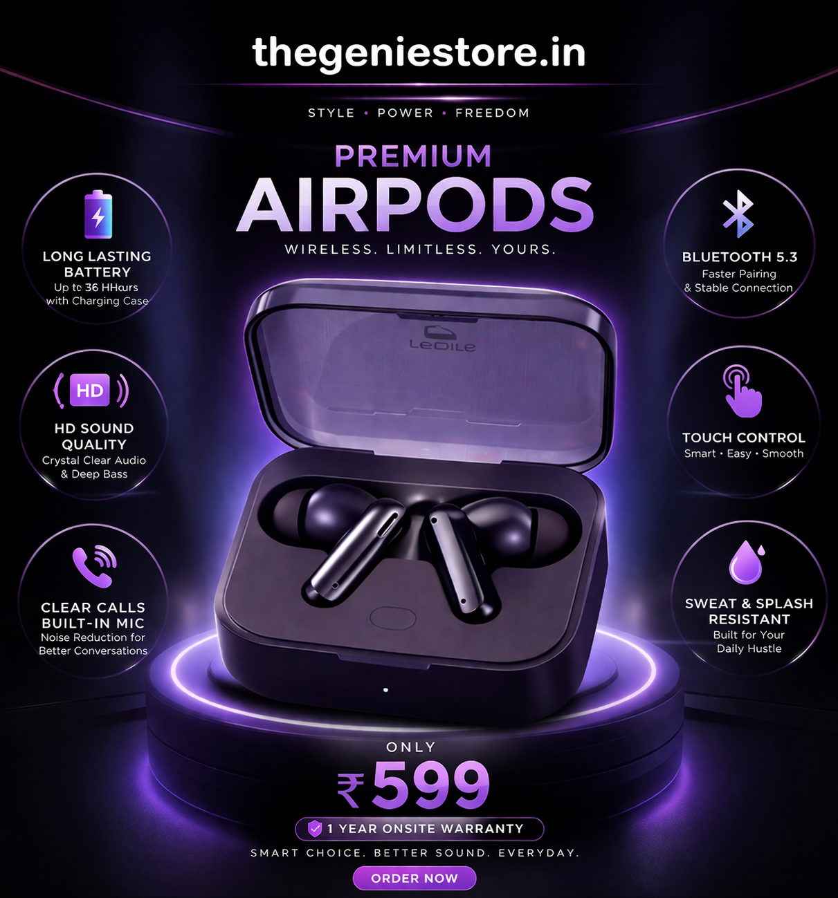 The Genie Airbuds Real Air 2 Wireless Earbuds with Deep Bass, HD Sound & Long Battery Backup