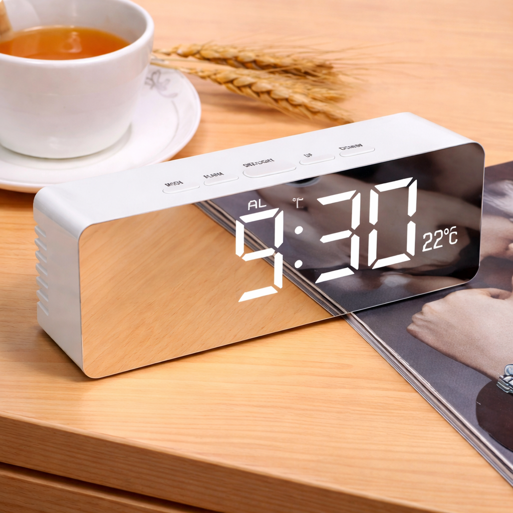 Mirror LED Digital Alarm Clock with Main View – The Genie Store