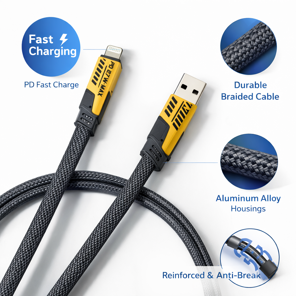 27W 4 in 1 Fast Charging Cable (Type-C + Lightning) | High Quality Braided Cable