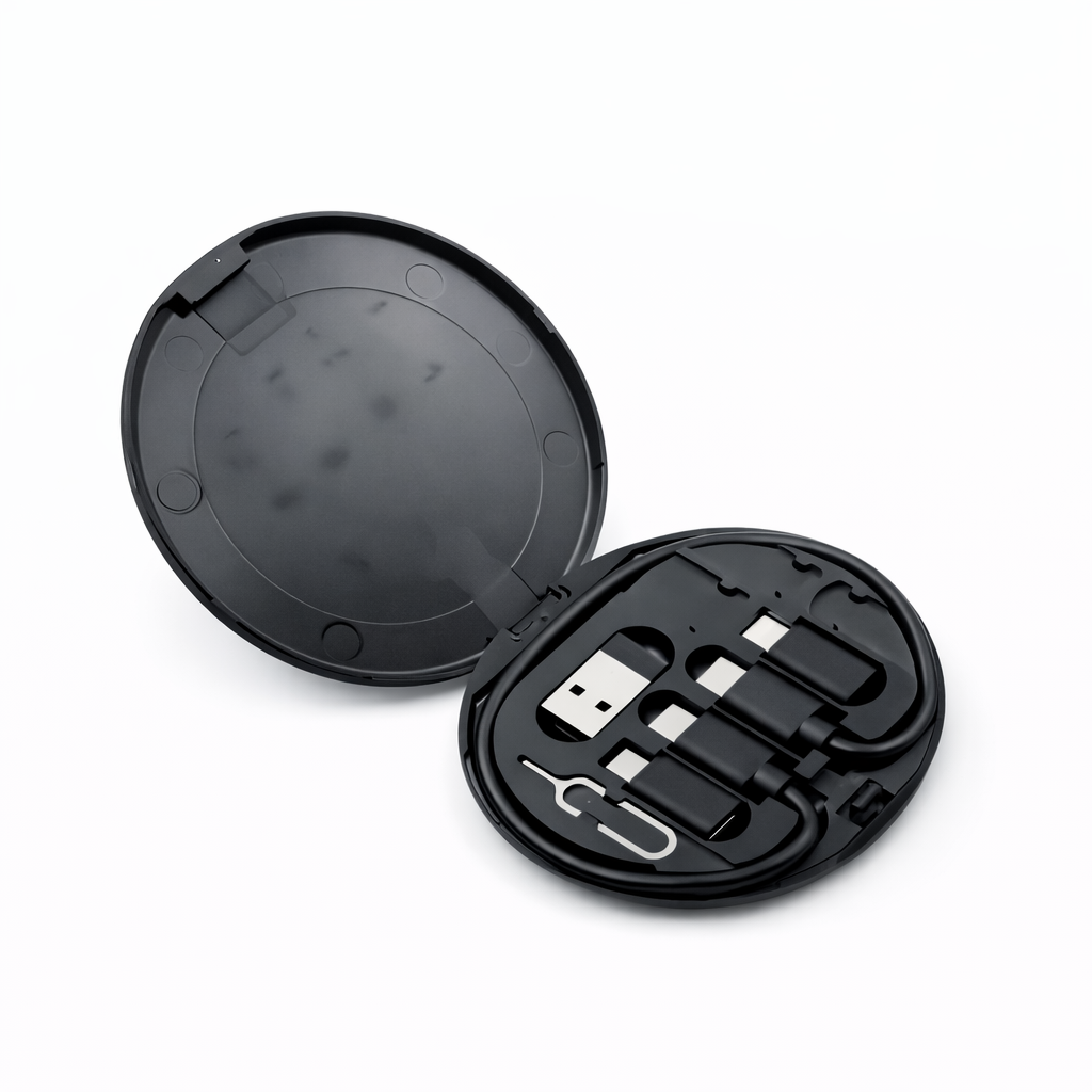 5 in 1 60W data cable set with multi charging connectors in round storage case available at The Genie Store India