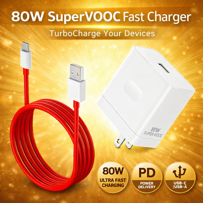 80W SUPERVOOC Fast Charger – USB-A Adapter with Cable