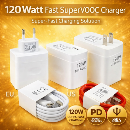 80W SUPERVOOC Fast Charger – USB-A Adapter with Cable