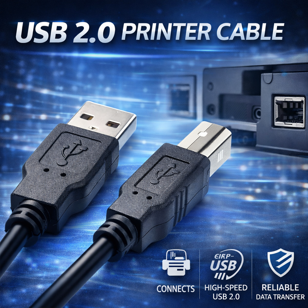 USB 2.0 Printer Cable 3m – USB A to B High-Speed Black