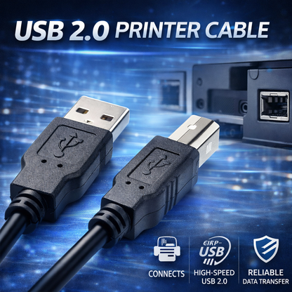 USB 2.0 Printer Cable 3m – USB A to B High-Speed Black
