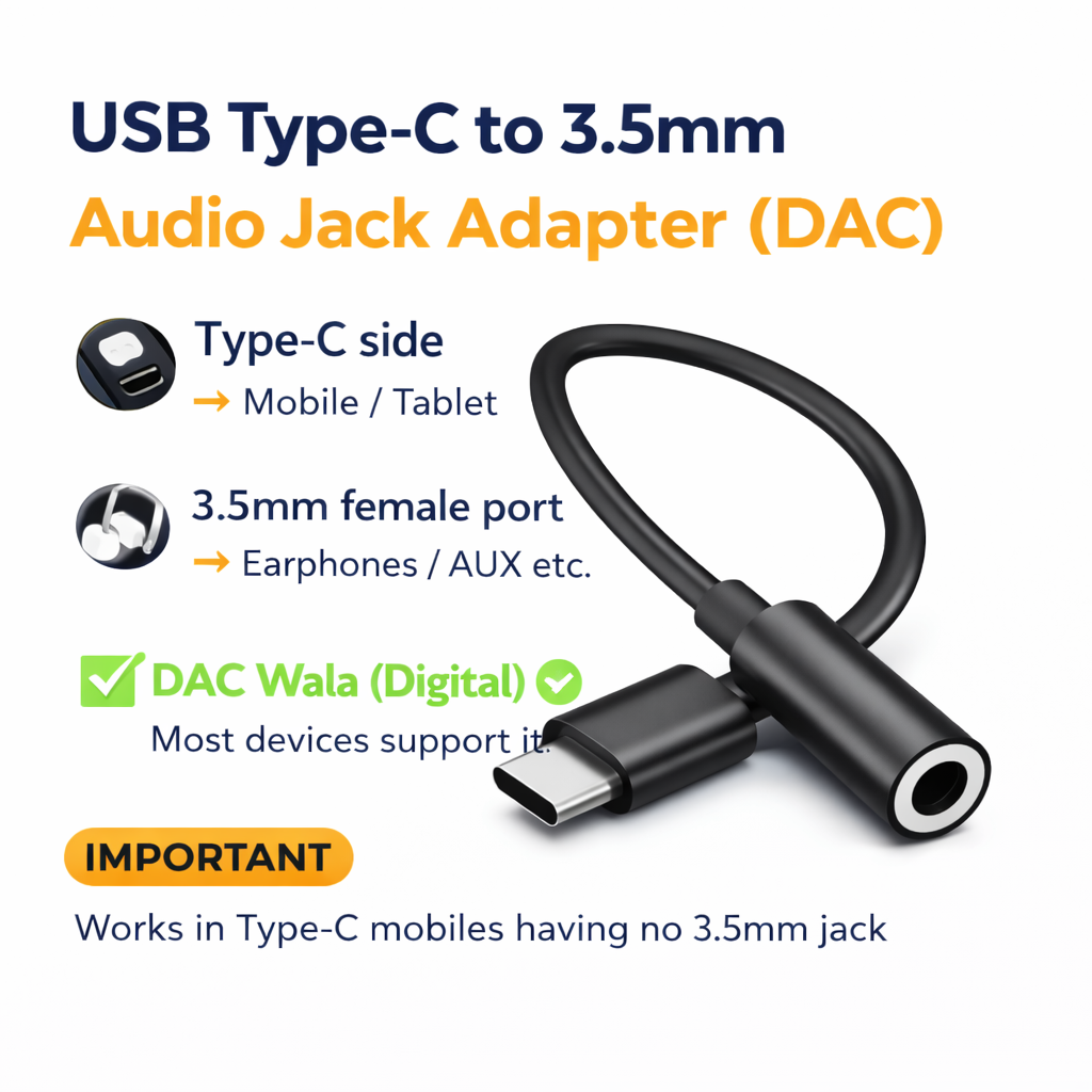 USB Type C to 3.5mm Audio Jack Adapter (DAC)