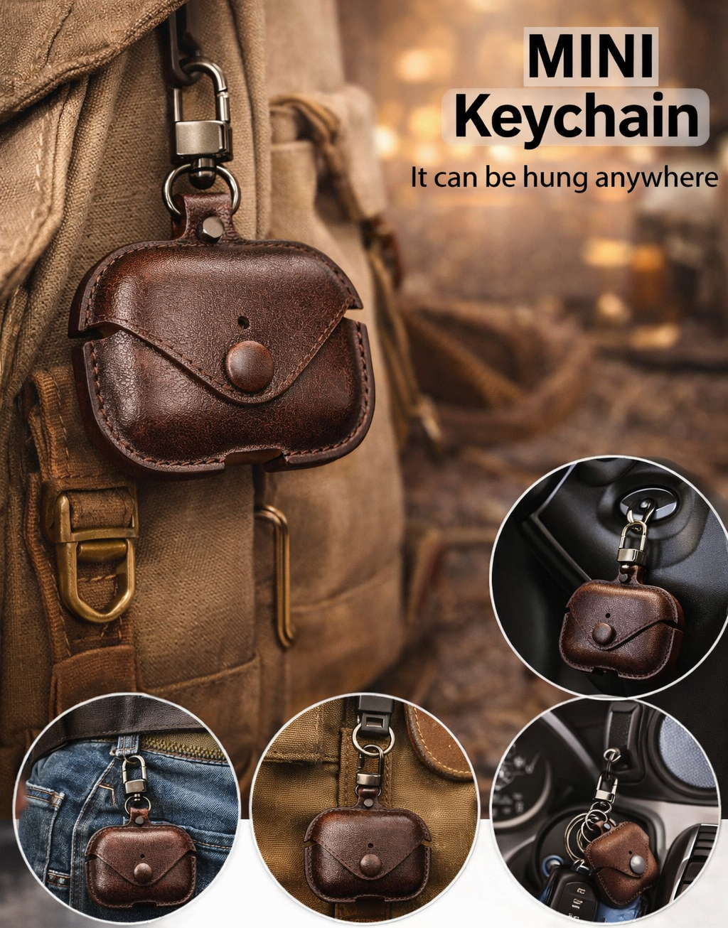 Leather AirPods Case with Mini Keychain | Premium Protective Cover
