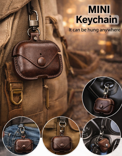 Leather AirPods Case with Mini Keychain | Premium Protective Cover