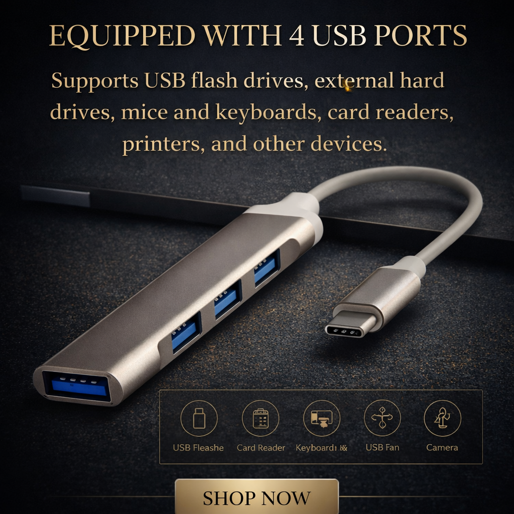 4-in-1 USB 3.0 & Type-C Hub for Laptop & Mobile