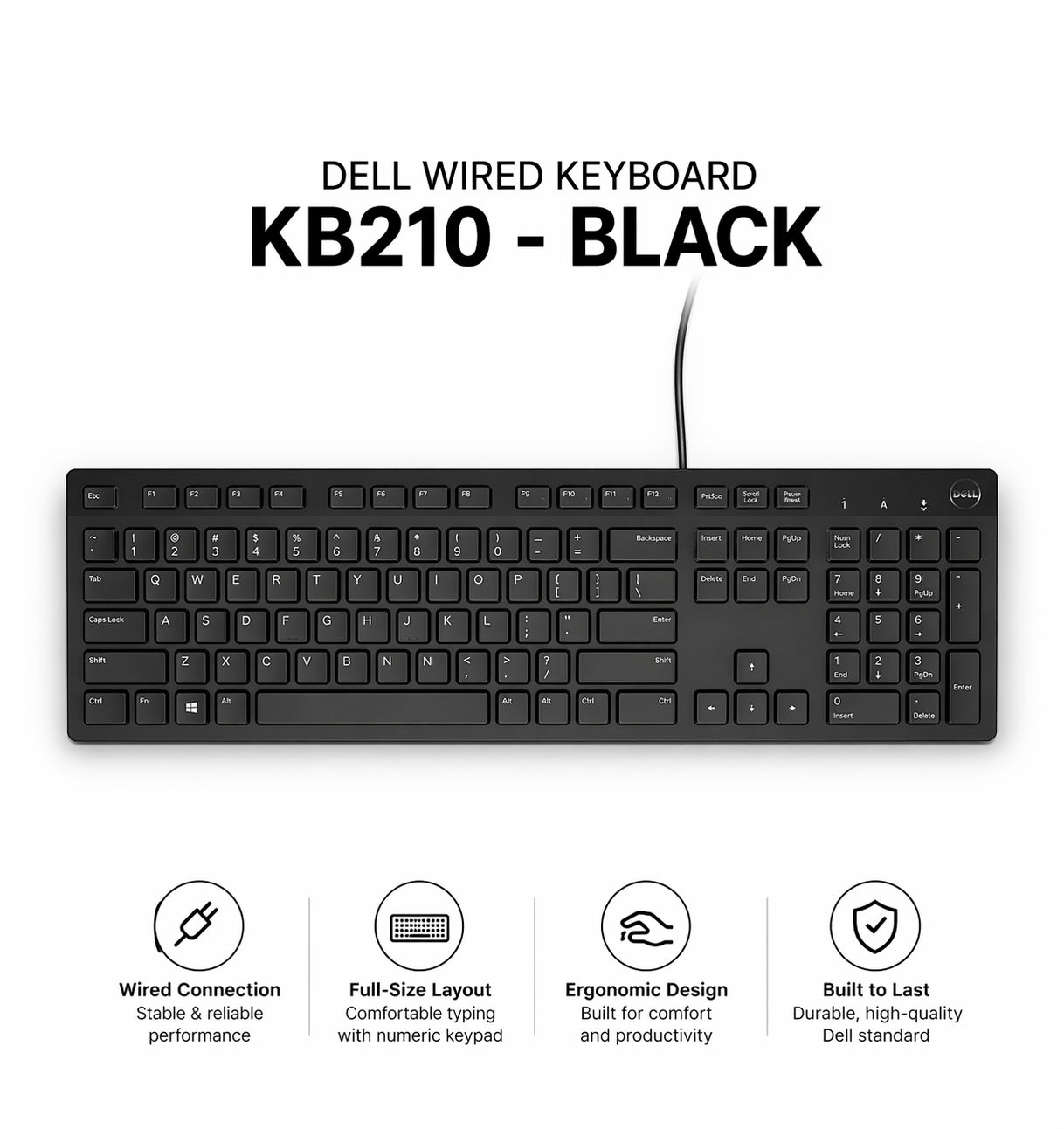 Dell KB210 Wired Keyboard Black Full Size USB