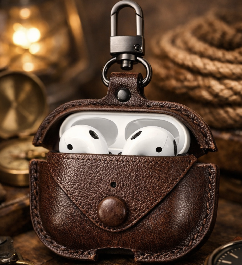 Leather AirPods Case with Mini Keychain | Premium Protective Cover