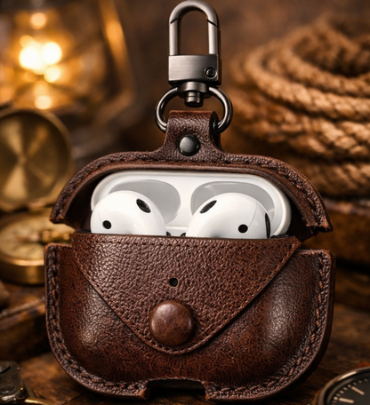 Leather AirPods Case with Mini Keychain | Premium Protective Cover