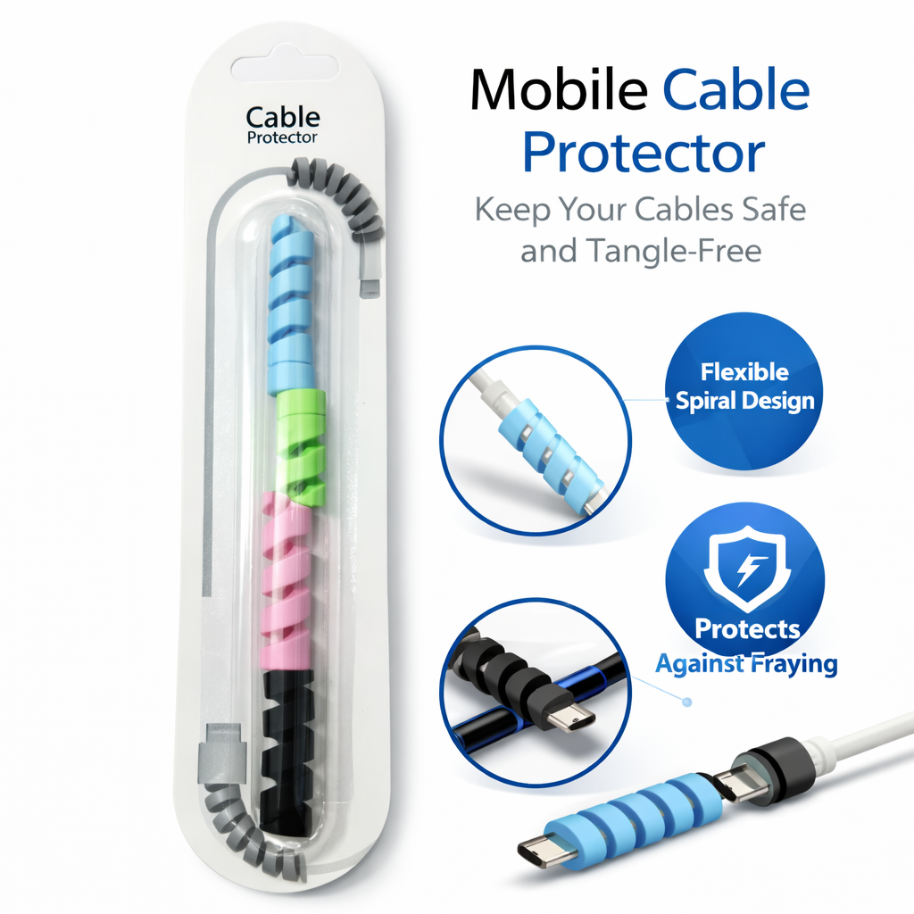 Mobile Cable Protector Spiral Sleeve (Multi Color) – Charging Cable Anti-Break Protector | The Genie Store