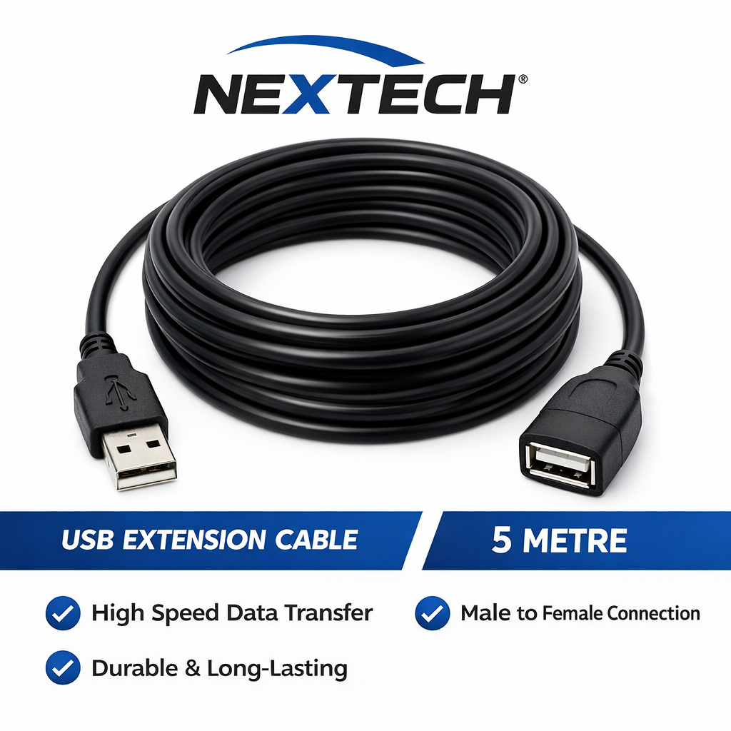 Nextech USB Male to USB Female Extension Cable – High-Speed Data & Charging
