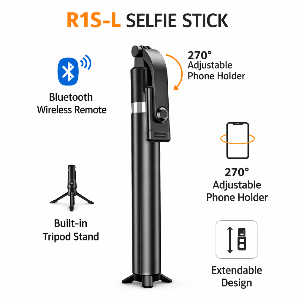R1S-L extendable selfie stick tripod stand for mobile phones