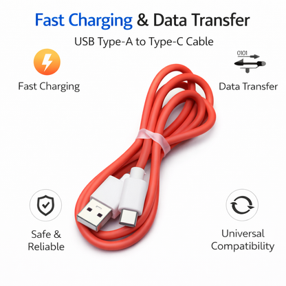 USB A to USB C charging cable fast charge and data transfe