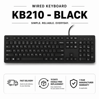 Dell KB210 Wired Keyboard Full Size USB Keyboard Black | Fast Typing Keyboard for PC Laptop Desktop