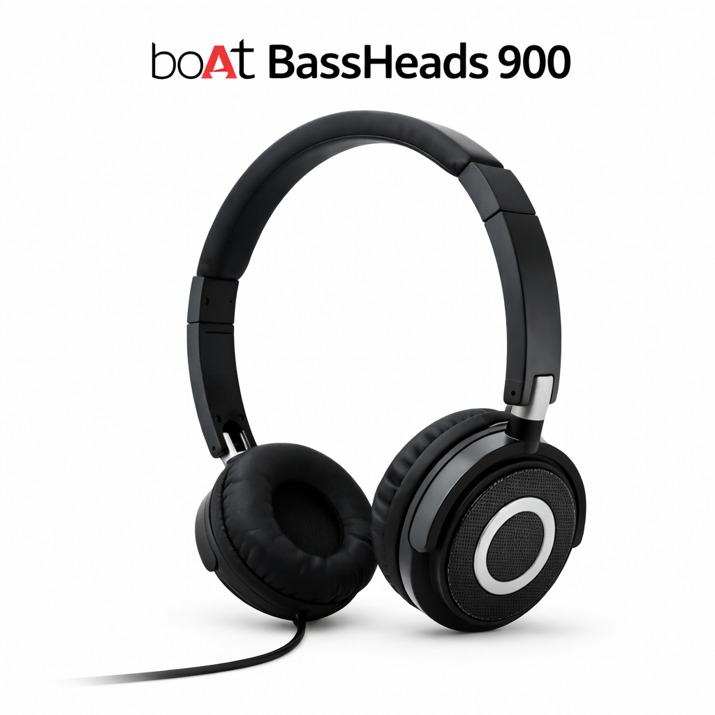 boAt BassHeads 910 Over Ear Headphones Close Up View – The Genie Store