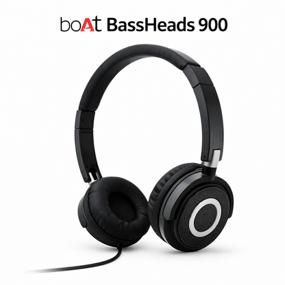 boAt BassHeads 910 Over Ear Headphones Close Up View – The Genie Store