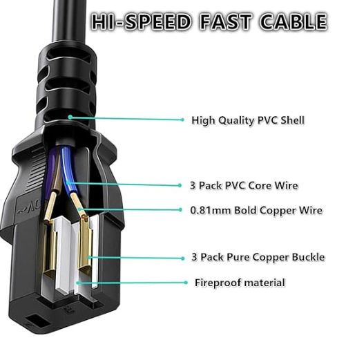 Desktop PC Power Cable | Heavy-Duty AC Power Cord for CPU & Monitor