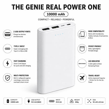 10000mAh power bank fast charging dual USB portable charger features