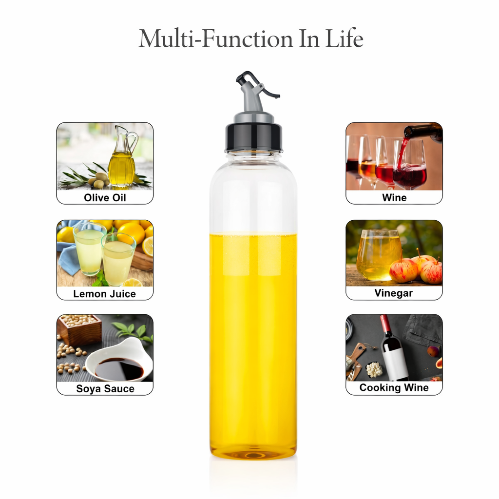 Kitchen oil container with controlled pour drip free nozzle and secure lid1