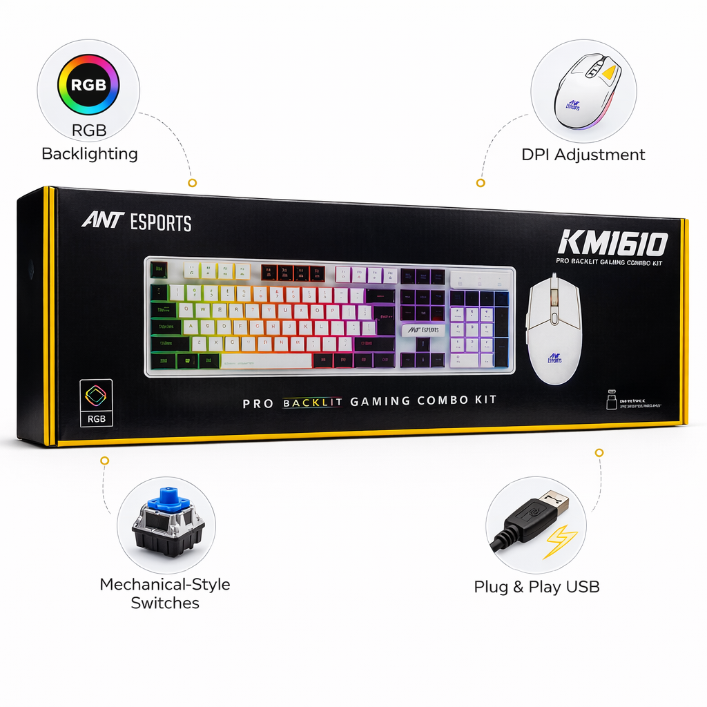 Ant Esports KM1610 Keyboard & Mouse with LED Lighting – The Genie Store