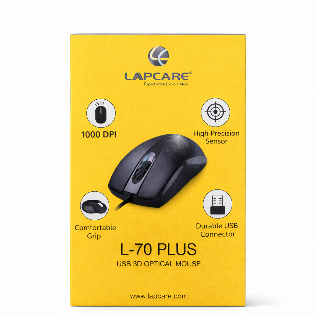 Lapcare L-70 Plus wired USB mouse with 1000 DPI optical sensor for laptop and PC