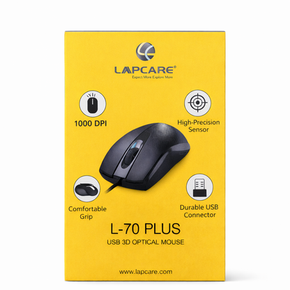Lapcare L-70 Plus wired USB mouse with 1000 DPI optical sensor for laptop and PC