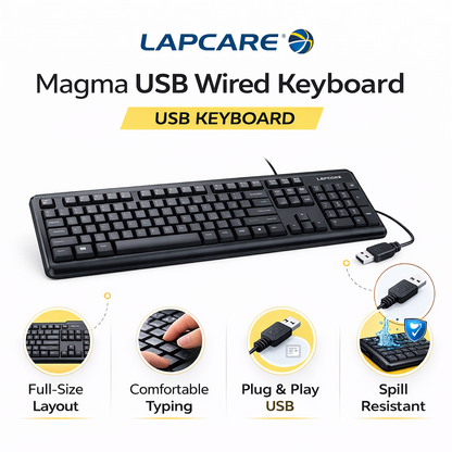 Lapcare Magma Wired USB Keyboard – Ergonomic, Durable, Plug & Play for PC & Laptop