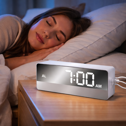 Mirror LED Digital Alarm Clock with Temperature Display – The Genie Store