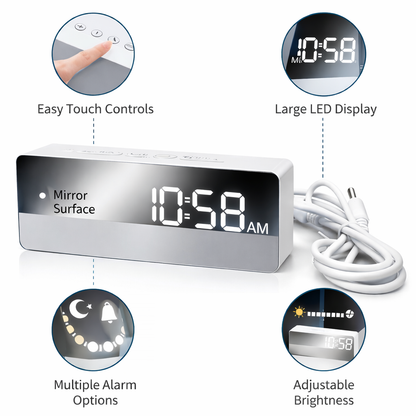 Mirror LED Digital Alarm Clock with Temperature Display – The Genie Store