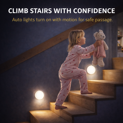 Wireless battery operated LED night light installed inside cabinet