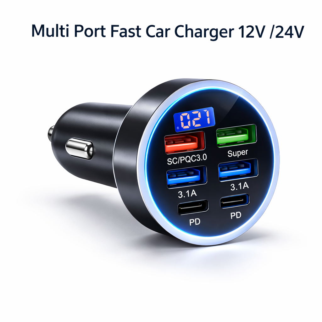 Multi-port fast car charger with 4 USB smart adapter for 12V/24V vehicles available at The Genie Store India