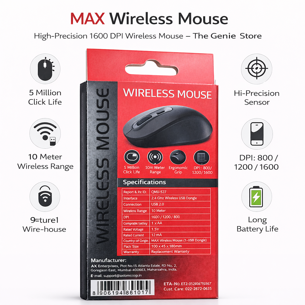 Original Quantron QMU 527 Max ergonomic wireless mouse for office and home use