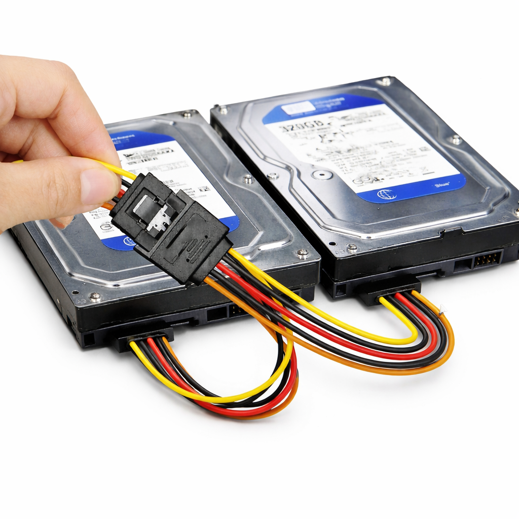 SATA Y-Splitter Cable Male to Dual Female Front View – The Genie Store