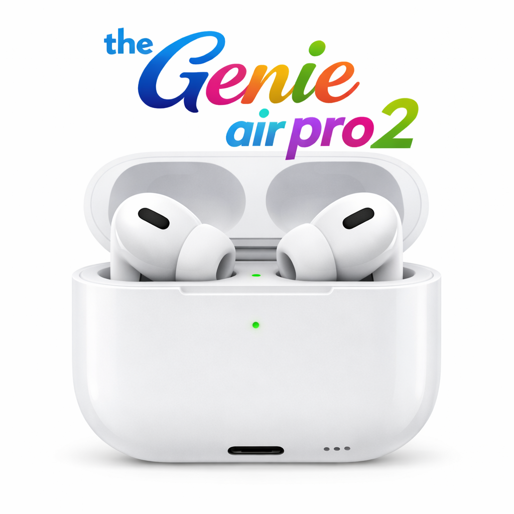 The Genie Air Pro 2 earbuds with Apple-style design, warranty from The Genie Store