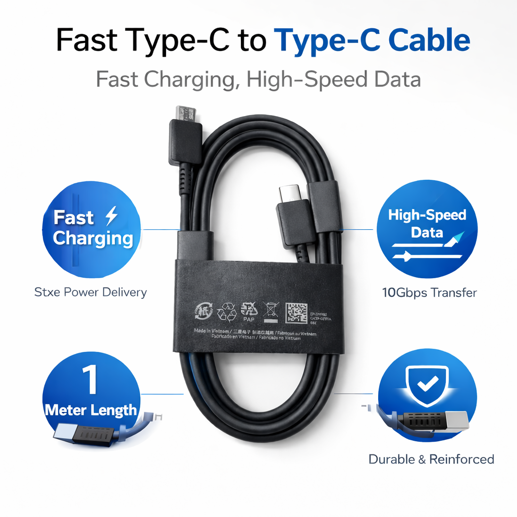 High Quality Type C to Type C Cable – Fast Charging & Data Sync