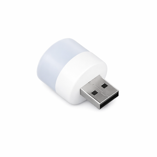 USB night light connected to power bank and PC for emergency lighting