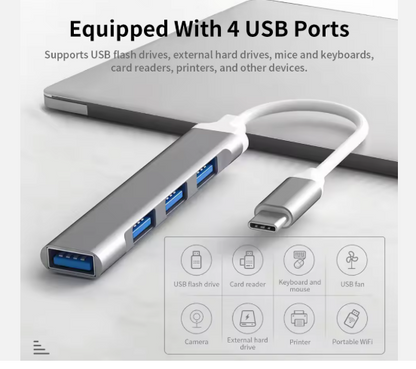 4-in-1 USB 3.0 & Type-C Hub for Laptop & Mobile