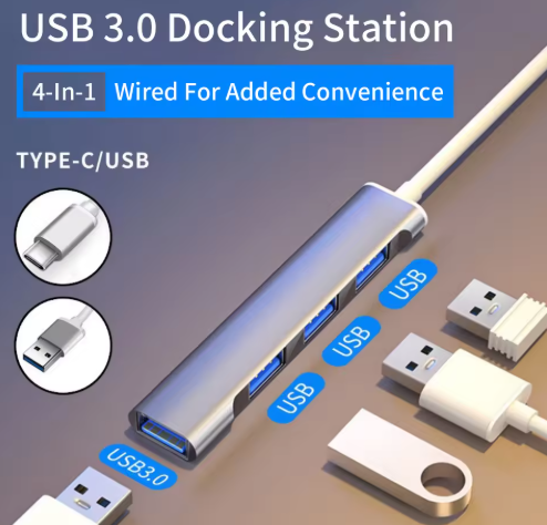 4-in-1 USB 3.0 & Type-C Hub for Laptop & Mobile