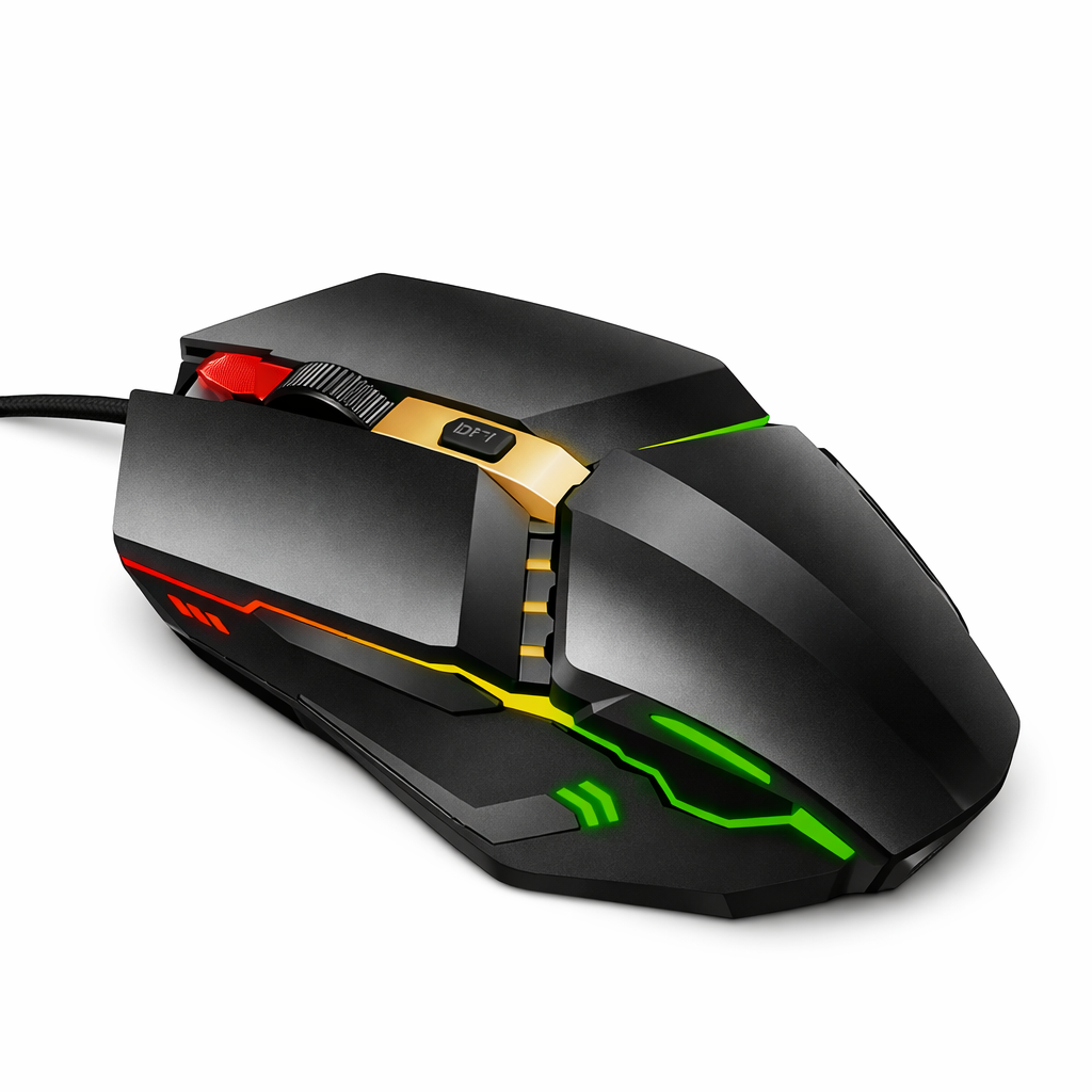 Side view of USB wired gaming mouse with high precision optical sensor for smooth performance