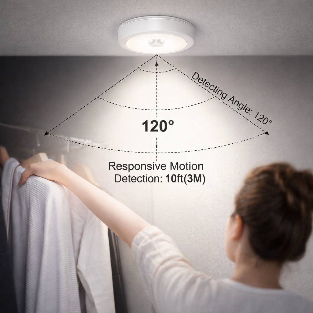 8 LED motion sensor light glowing on staircase wall