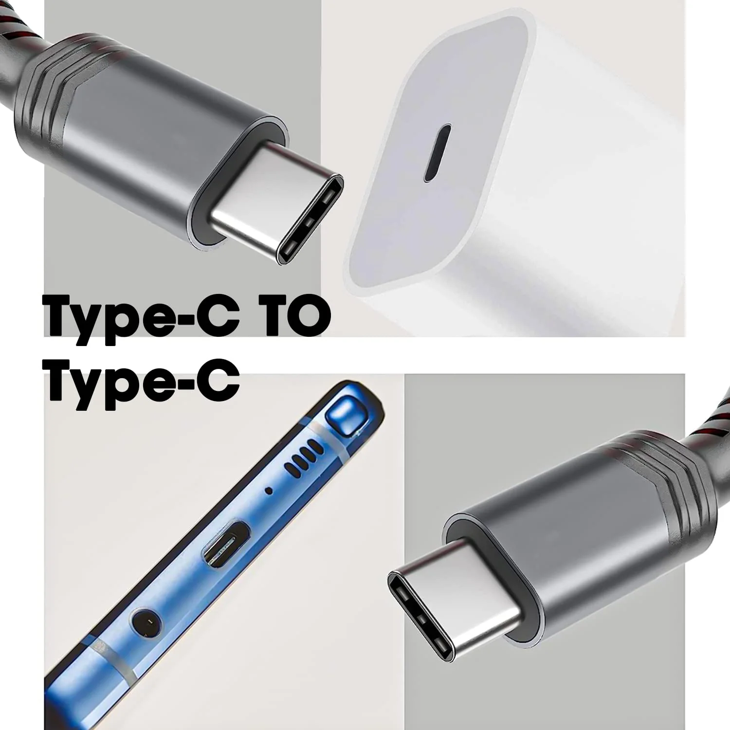 Sounce USB Type C to Type C 3A (60W) Fast Charging Braided Cable for Mobile, Laptop, Tablets & other Type-C devices Supports PD Tech & QC 3.0 Charge 480mbps Data Transfer Speed 1.5 Meter