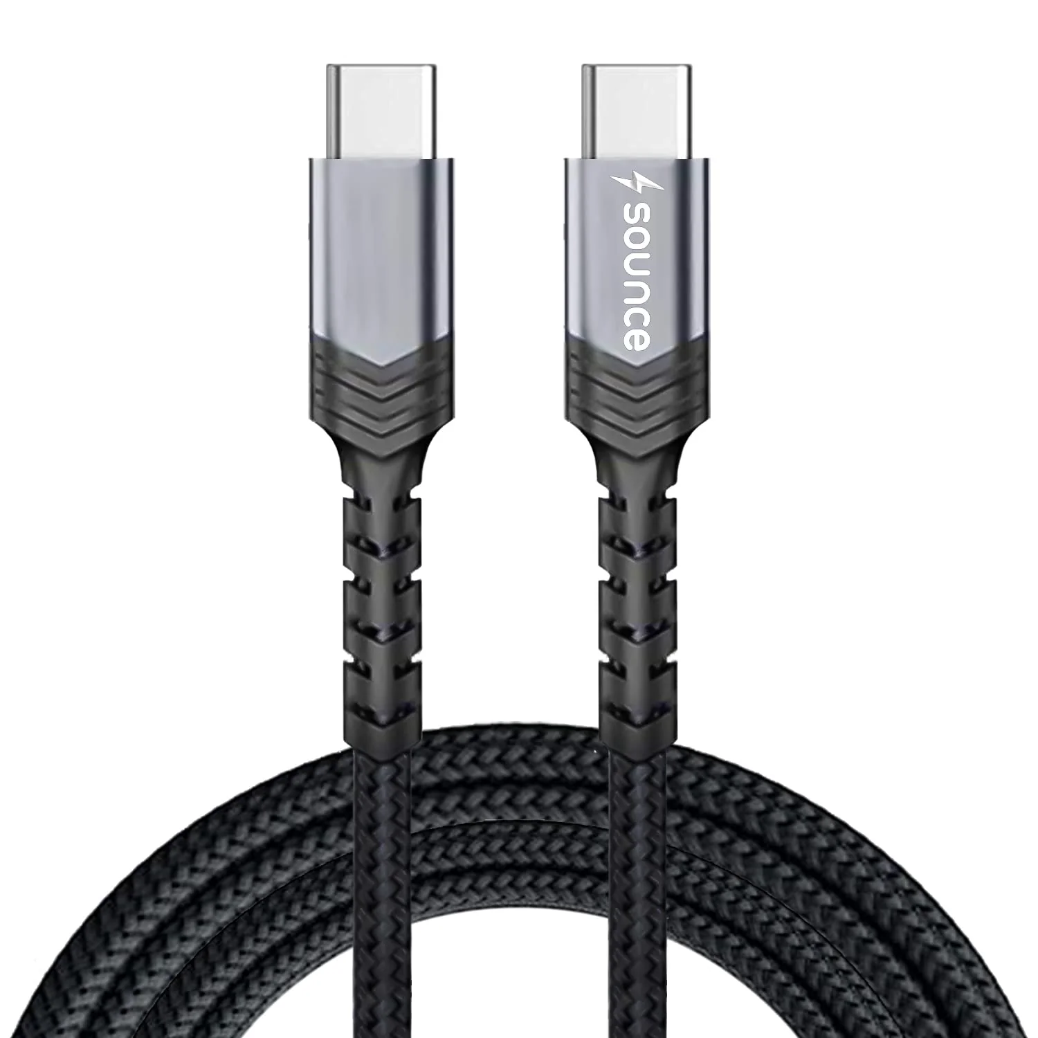 Sounce USB Type C to Type C 3A (60W) Fast Charging Braided Cable for Mobile, Laptop, Tablets & other Type-C devices Supports PD Tech & QC 3.0 Charge 480mbps Data Transfer Speed 1.5 Meter